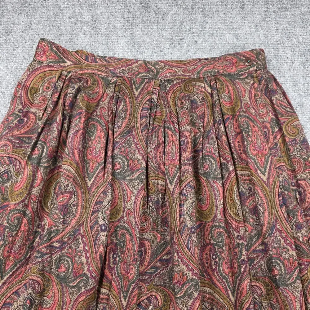 Vintage Ashley Brooke Skirt Womens 14 Multicolor Paisley Rayon Maxi Made USA
